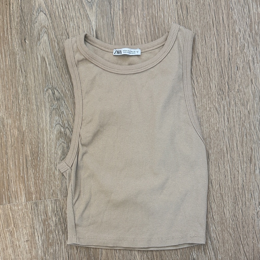 ZARA / Beige Ribbed Cropped High Neck Tank
